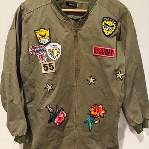ZAFUL Olive Green Patched Bomber Jacket - XXL Utility Streetwear